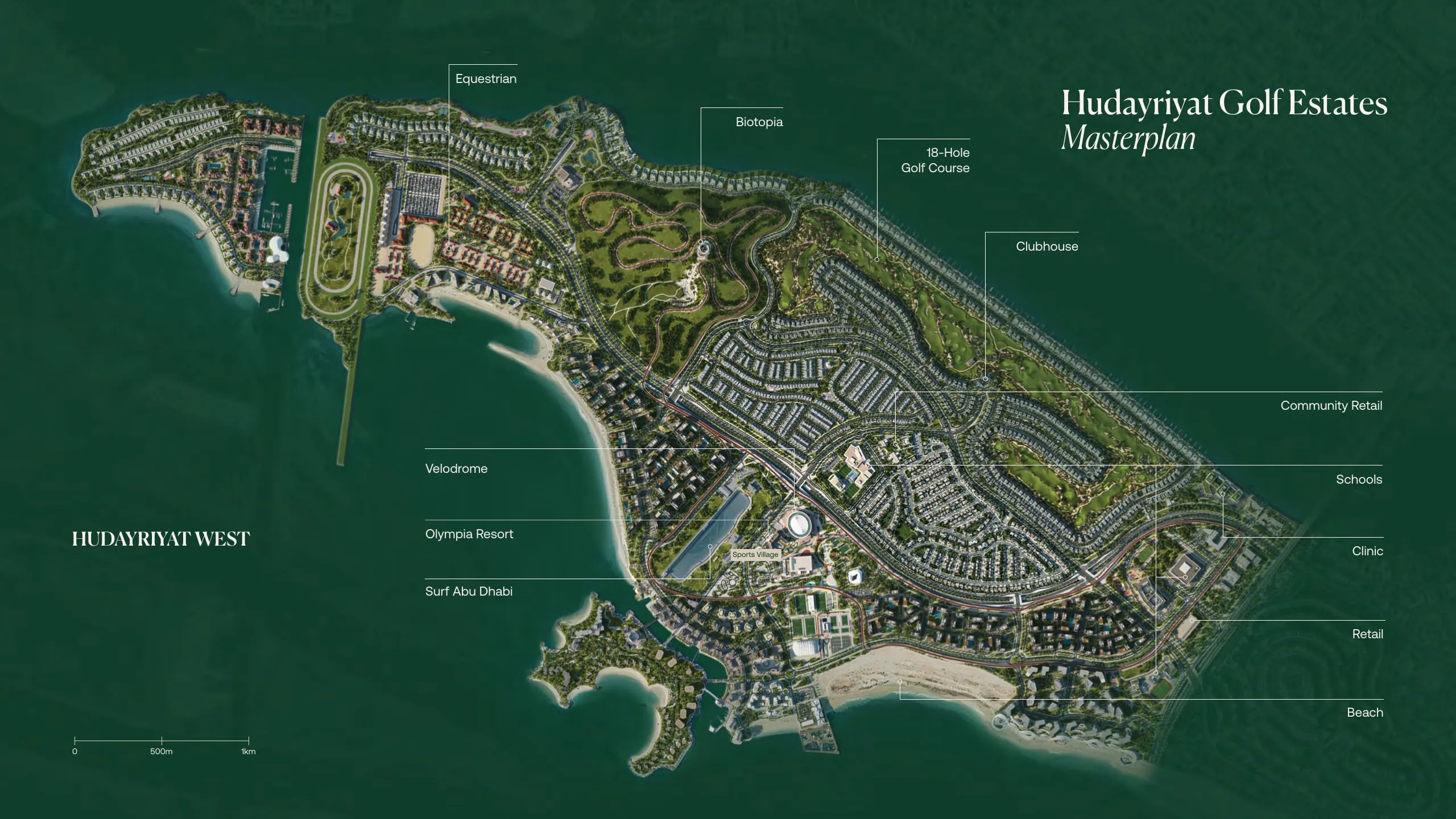 Map showing Hudayriyat Golf Estates and surrounding area